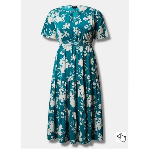 NWT Torrid Tea Length Studio Crepe de Chine Tie Neck Tiered Dress Size 2 - Picture 5 of 10